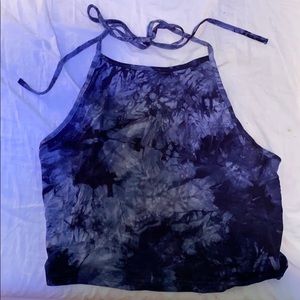 dark blue halter crop top